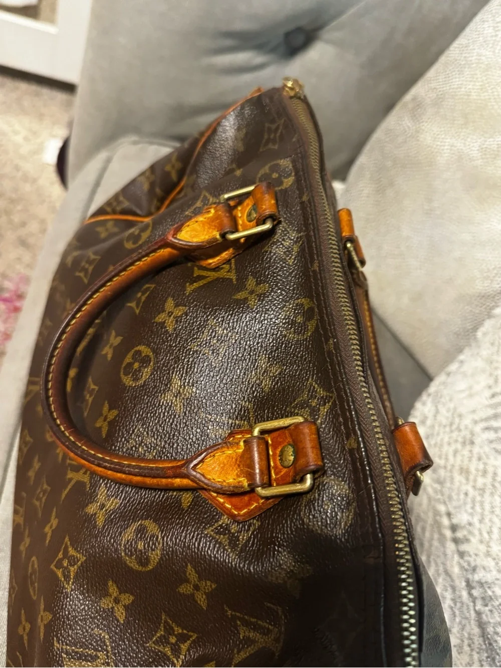 Vintage Louis Vuitton Brown Monogram Satchel with Tan Trim - Picture 6 of 13